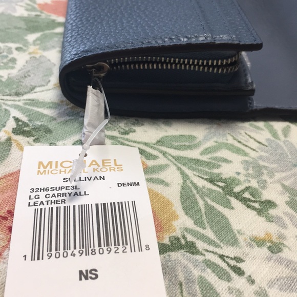 NWT Michael Kors Large Sullivan Leather Wallet Blue - Picture 5 of 8